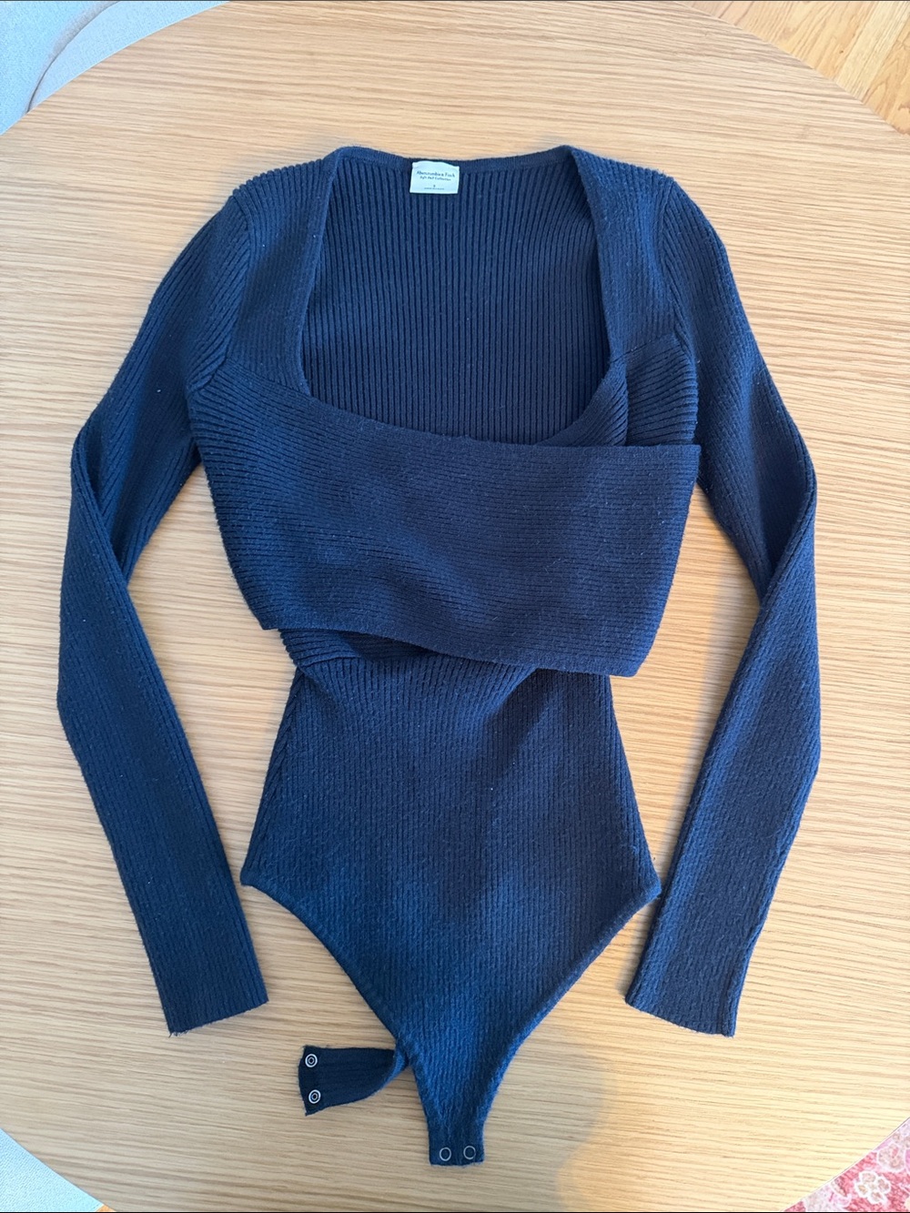 Ribbed Black Long-Sleeve Bodysuit Sweater